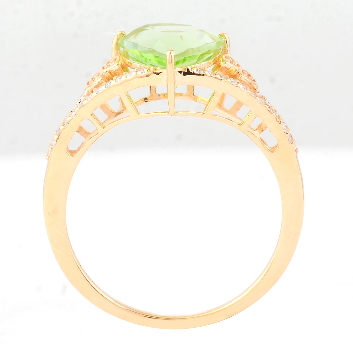 2.32 Ct Triangle Mixed Cut Natural Peridot 14K Gold Ring