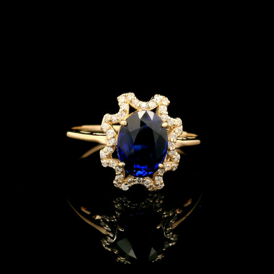 2.01 Ct Oval Mixed Cut Lab Grown Sapphire 14K Gold Ring