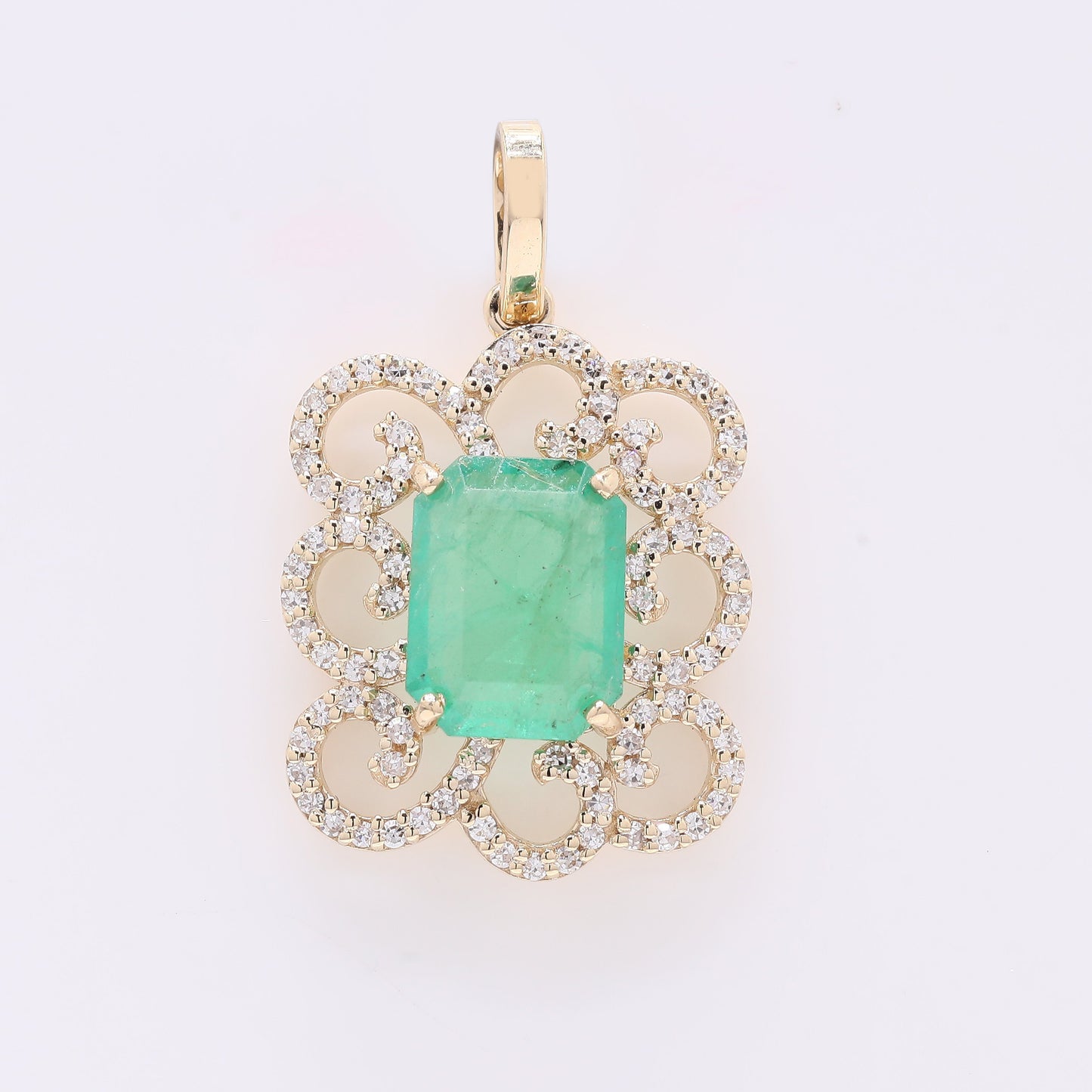 2.17 Ct Octagon Step Cut Natural Emerald 14K Gold Pendant