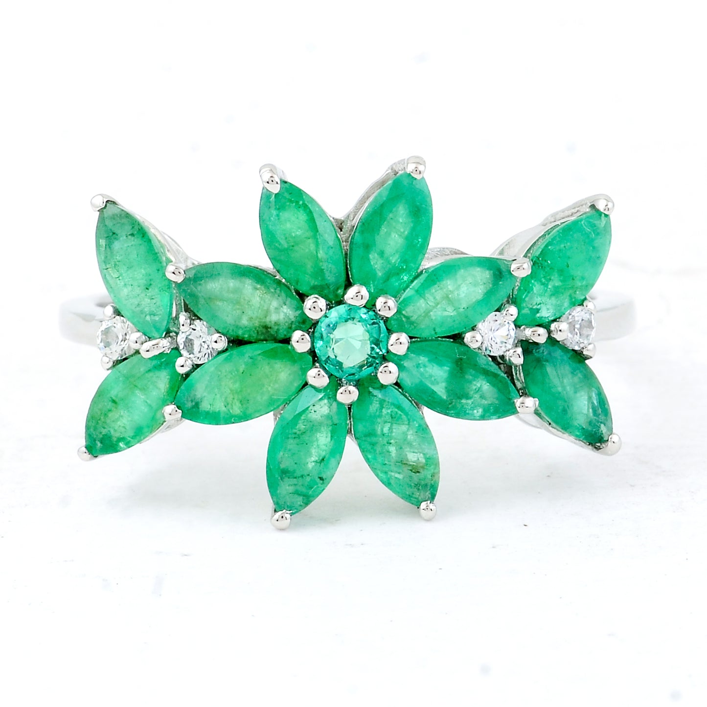 1.77 Ct Marquise Mixed Cut, Round Mixed Cut Natural Emerald 950 Platinum Ring