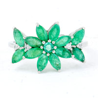 1.77 Ct Marquise Mixed Cut, Round Mixed Cut Natural Emerald 950 Platinum Ring