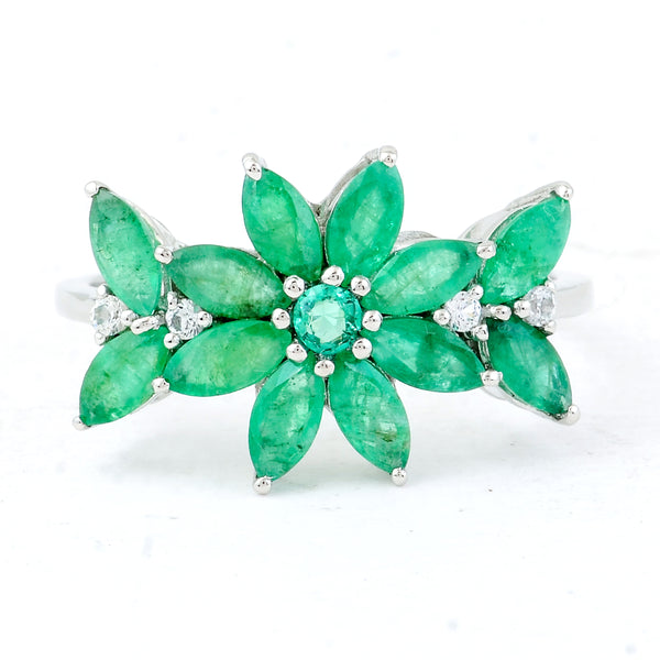 1.77 Ct Marquise Mixed Cut, Round Mixed Cut Natural Emerald 950 Platinum Ring