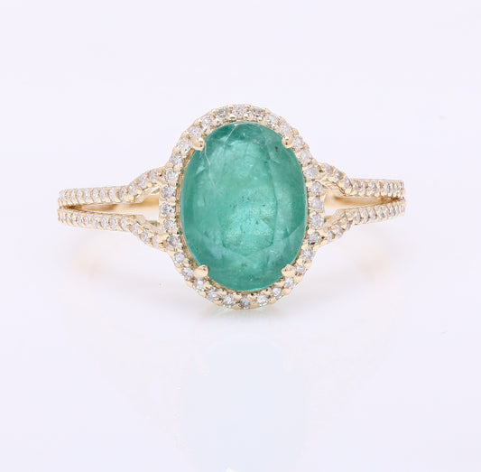3.50 Ct Oval Mixed Cut Natural Emerald 14K Gold Ring