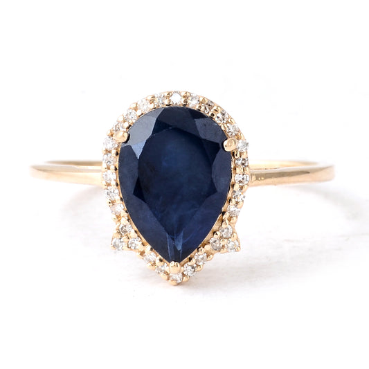 2.51 Ct Pear Mixed Cut Natural Corundum Sapphire 14K Gold Ring