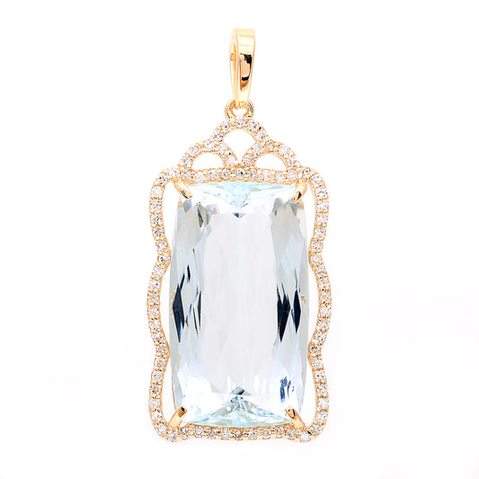 9.25 Ct Cushion Natural Aquamarine 14K Gold Pendant
