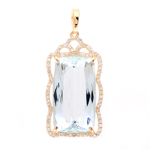 9.25 Ct Cushion Natural Aquamarine 14K Gold Pendant