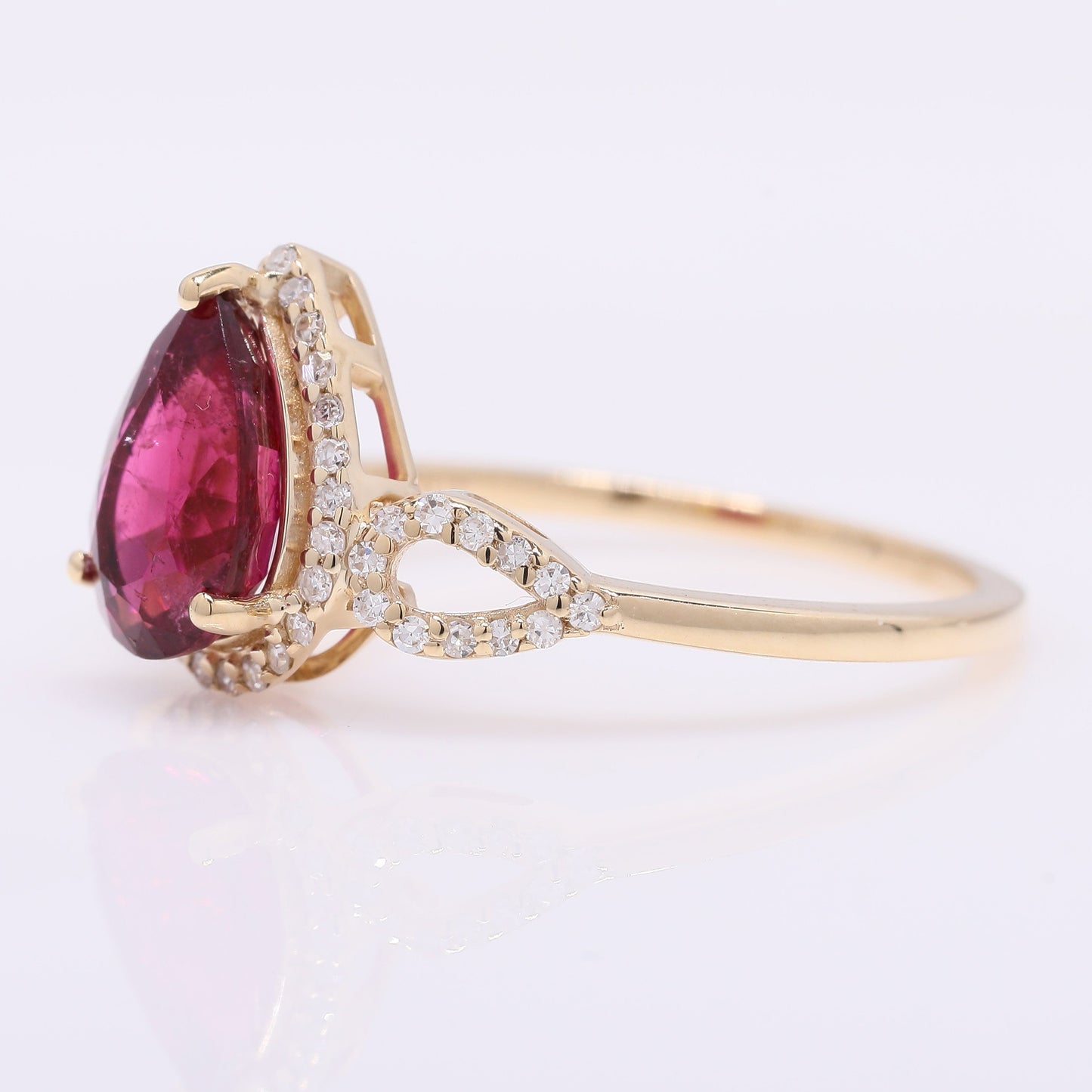 1.60 Ct Pear Mixed Cut Natural Rubellite 14K Gold Ring