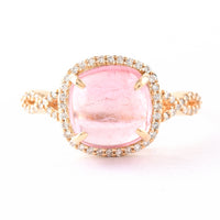 3.38 Ct Cushion Cabochon Cut Natural Pink Tourmaline 14K Gold Ring