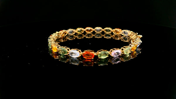 12.43 Ct Oval Multi Sapphire 14K Gold Bracelet