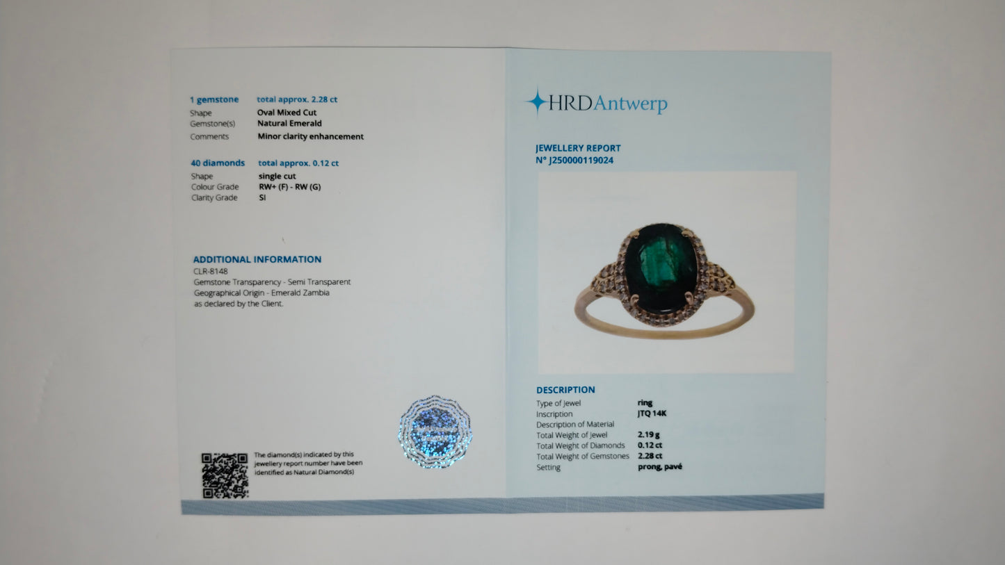 2.40 Ct Oval Mixed Cut Natural Emerald 14K Gold Ring