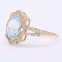1.83 Ct Oval Mixed Cut Natural Aquamarine 14K Gold Ring