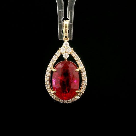 5.71 Ct Oval Mixed Cut Lab Grown Ruby 14K Gold Pendant