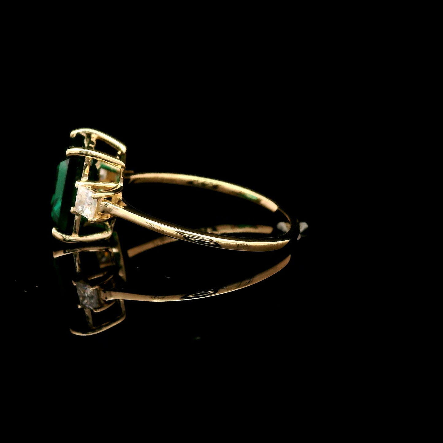 3.01 Ct Square Emerald Cut Lab Grown Emerald 14K Gold Ring