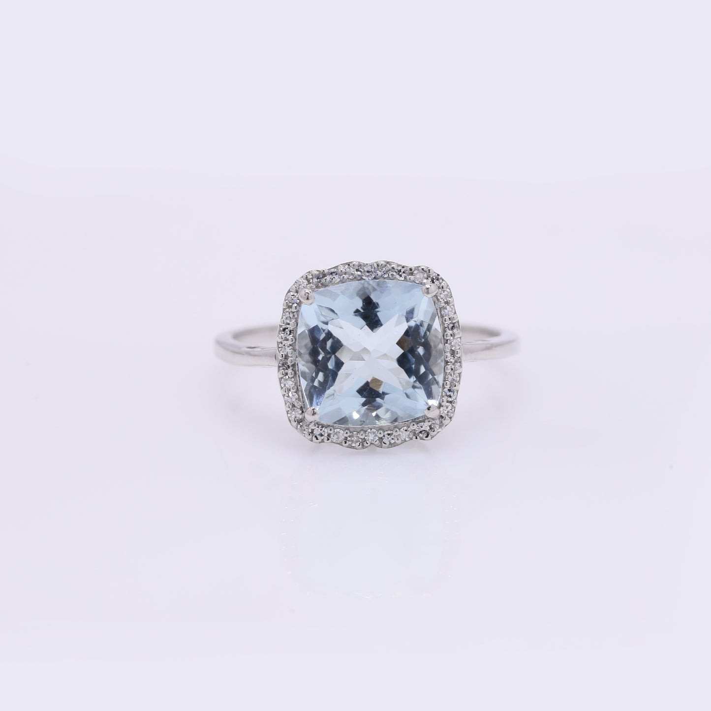 2.85 Ct Cushion Mixed Cut Natural Aquamarine 950 Platinum Ring