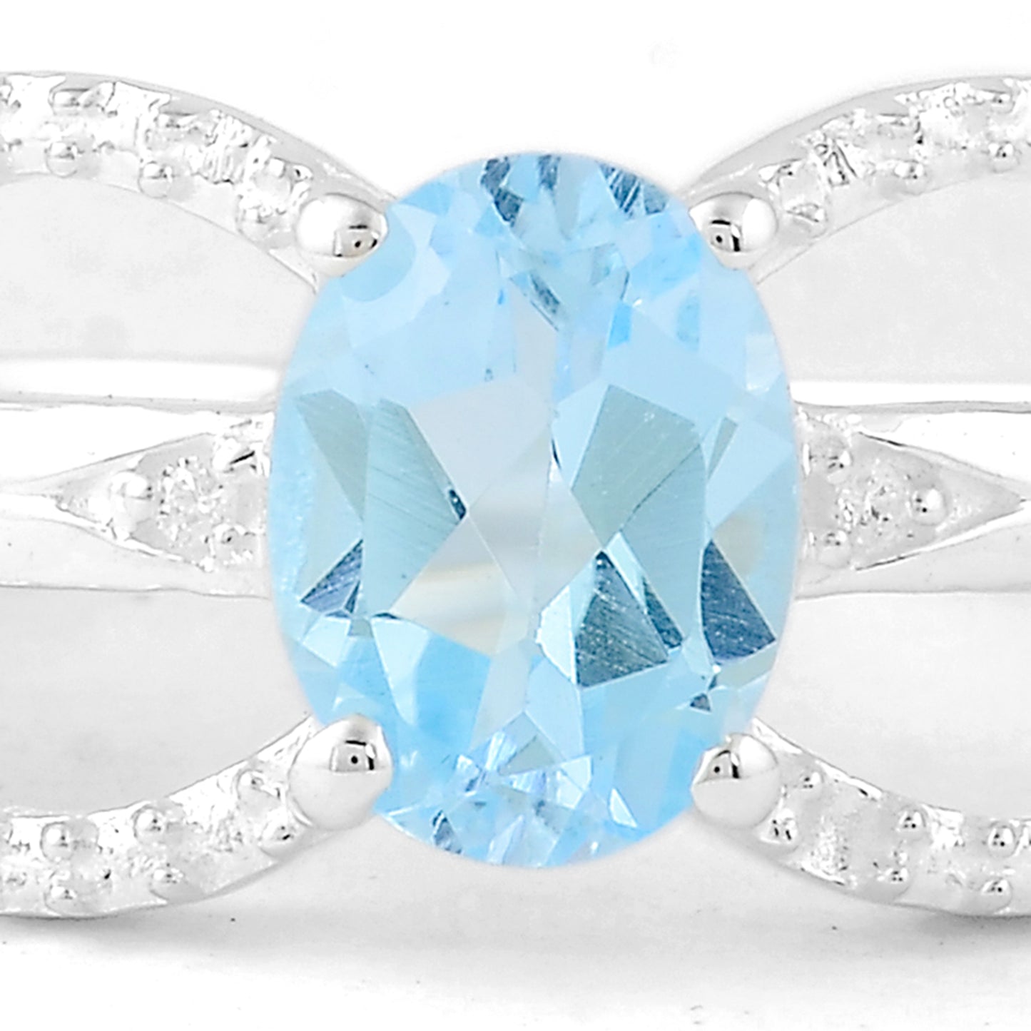 1.68 Ct Oval Blue Topaz, Cubic Zirconia 925 Sterling Silver Ring