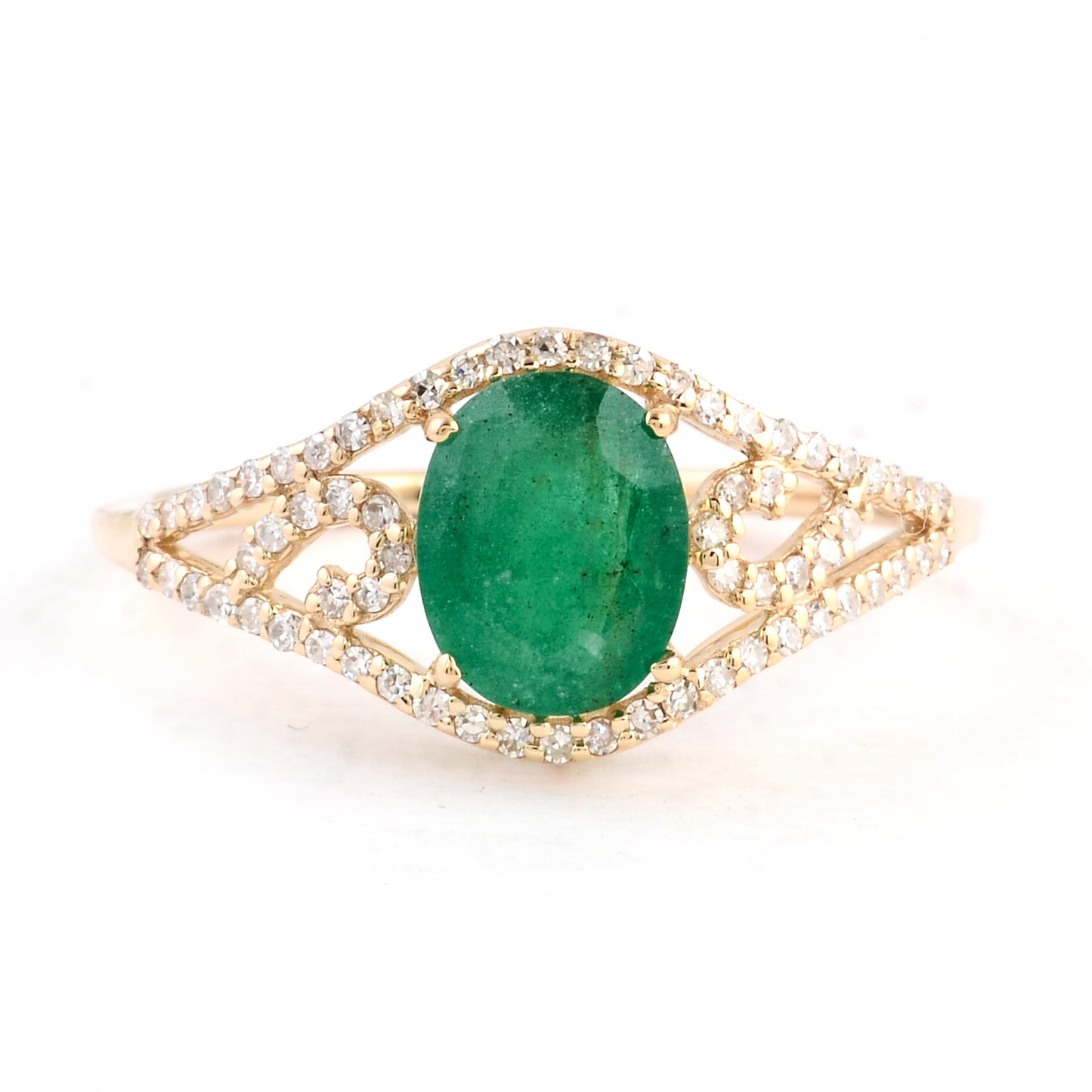 1.29 Ct Oval Mixed Cut Natural Beryl Emerald 14K Gold Ring