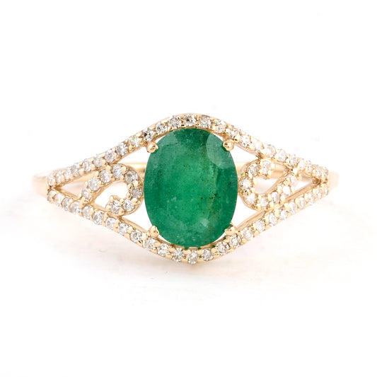 1.29 Ct Oval Mixed Cut Natural Beryl Emerald 14K Gold Ring
