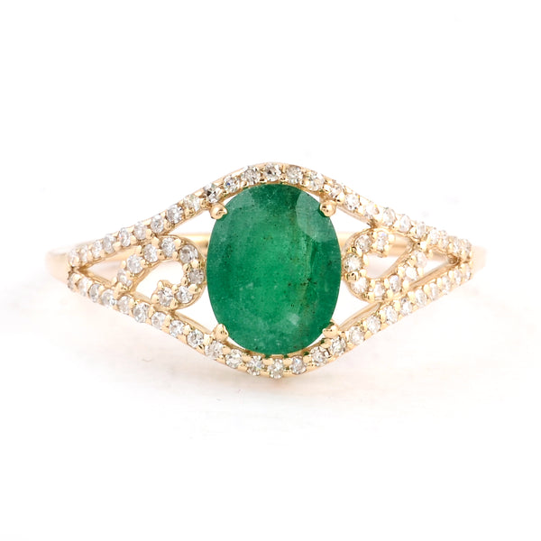 1.29 Ct Oval Mixed Cut Natural Beryl Emerald 14K Gold Ring