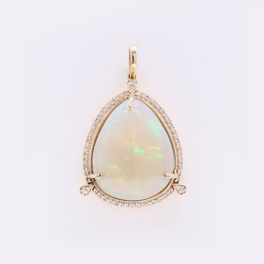 10.34 Ct Pear Cabochon Natural Opal 14K Gold Pendant