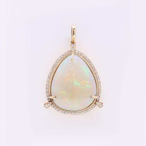 10.34 Ct Pear Cabochon Natural Opal 14K Gold Pendant