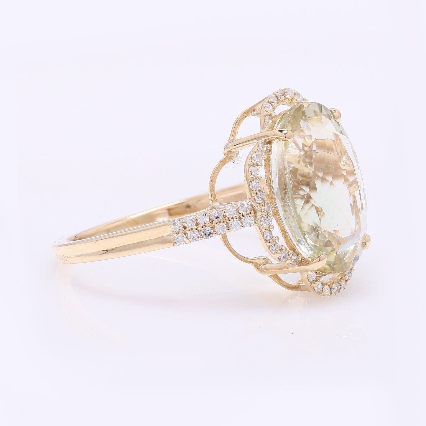 4.15 Ct Oval Mixed Cut Natural Sunstone 14K Gold Ring