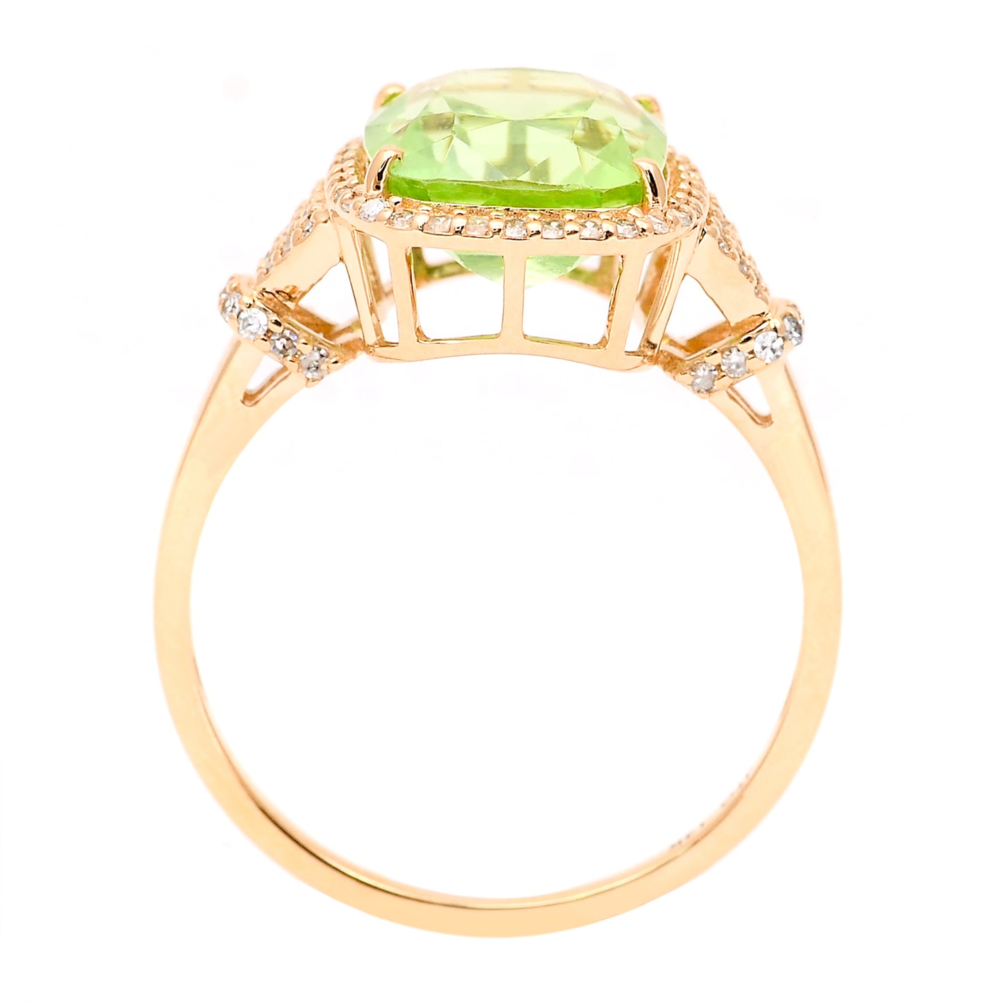 4.05 Ct Cushion Natural Eridot 14K Gold Ring
