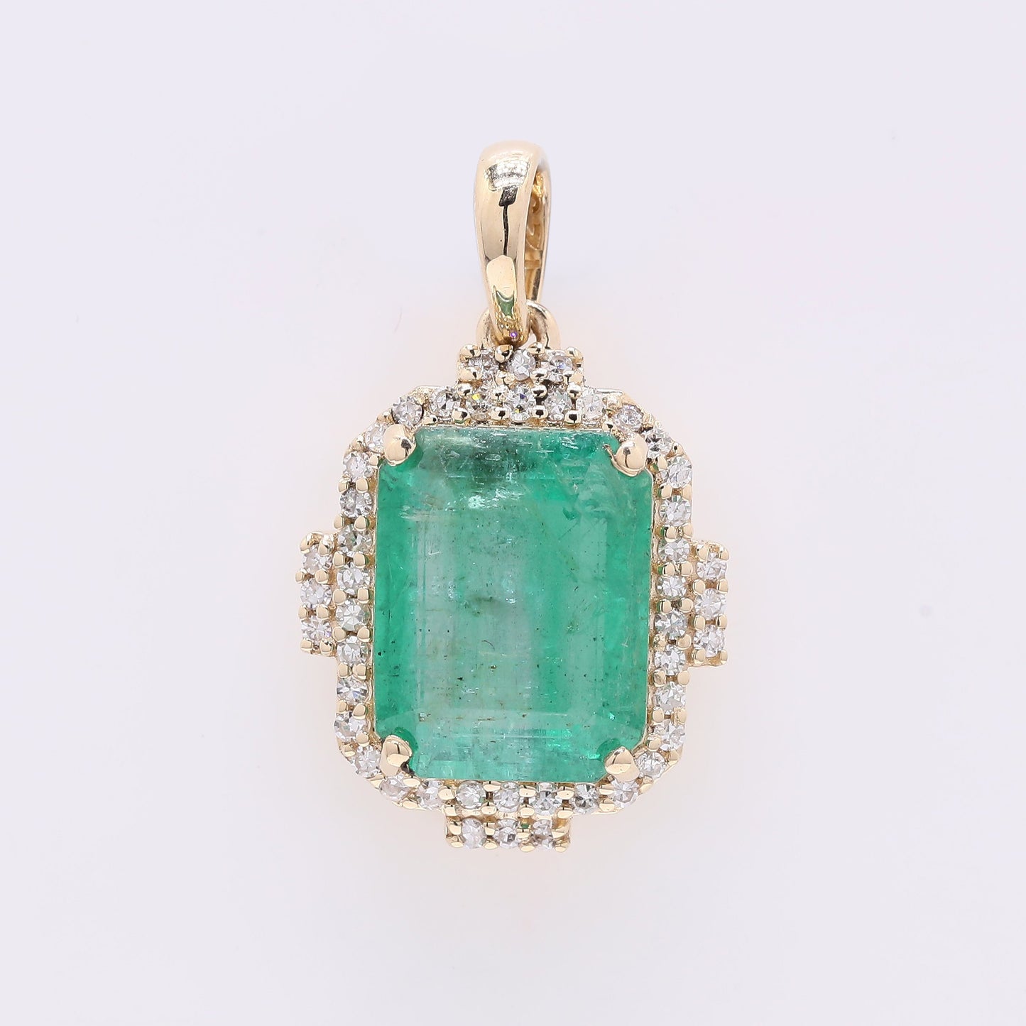 2.84 Ct Octagon Step Cut Natural Emerald 14K Gold Pendant