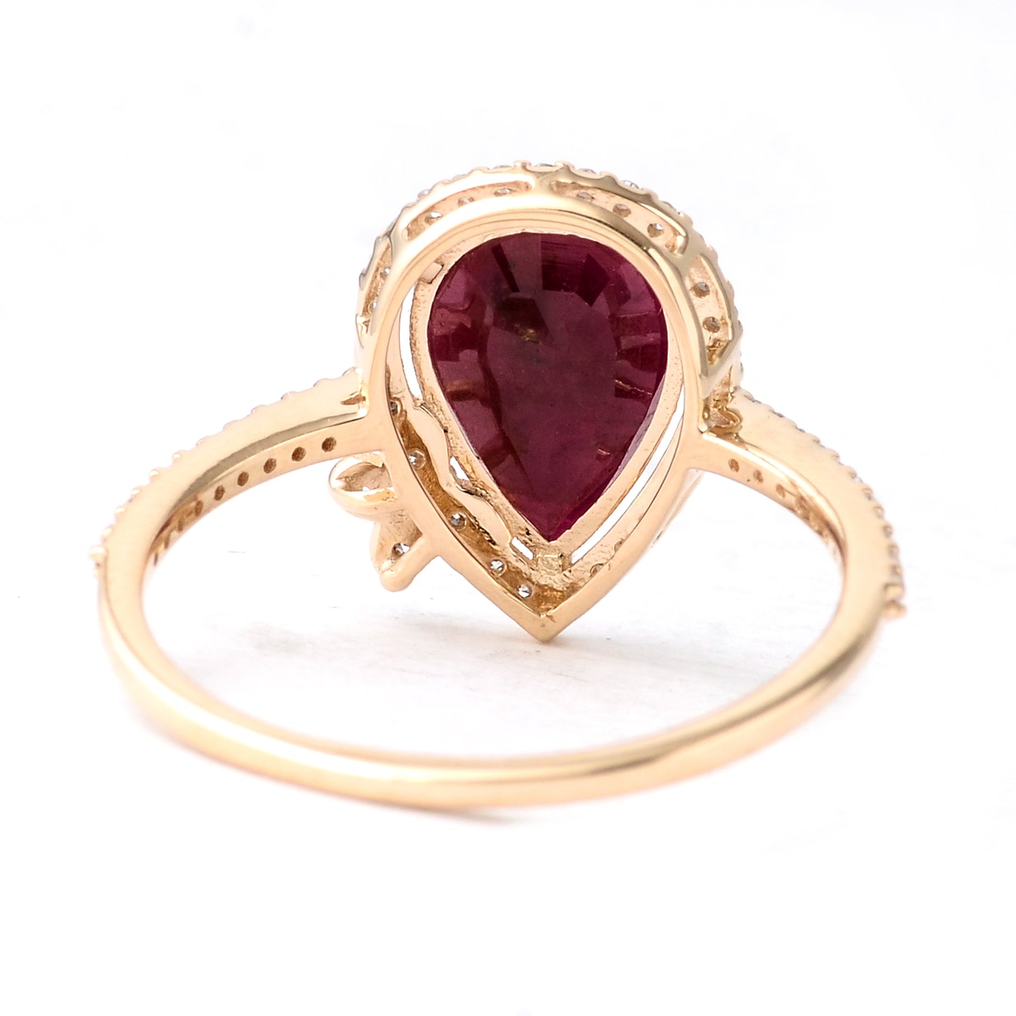 2.22 Ct Pear Mixed Cut Natural Corundum Ruby 14K Gold Ring