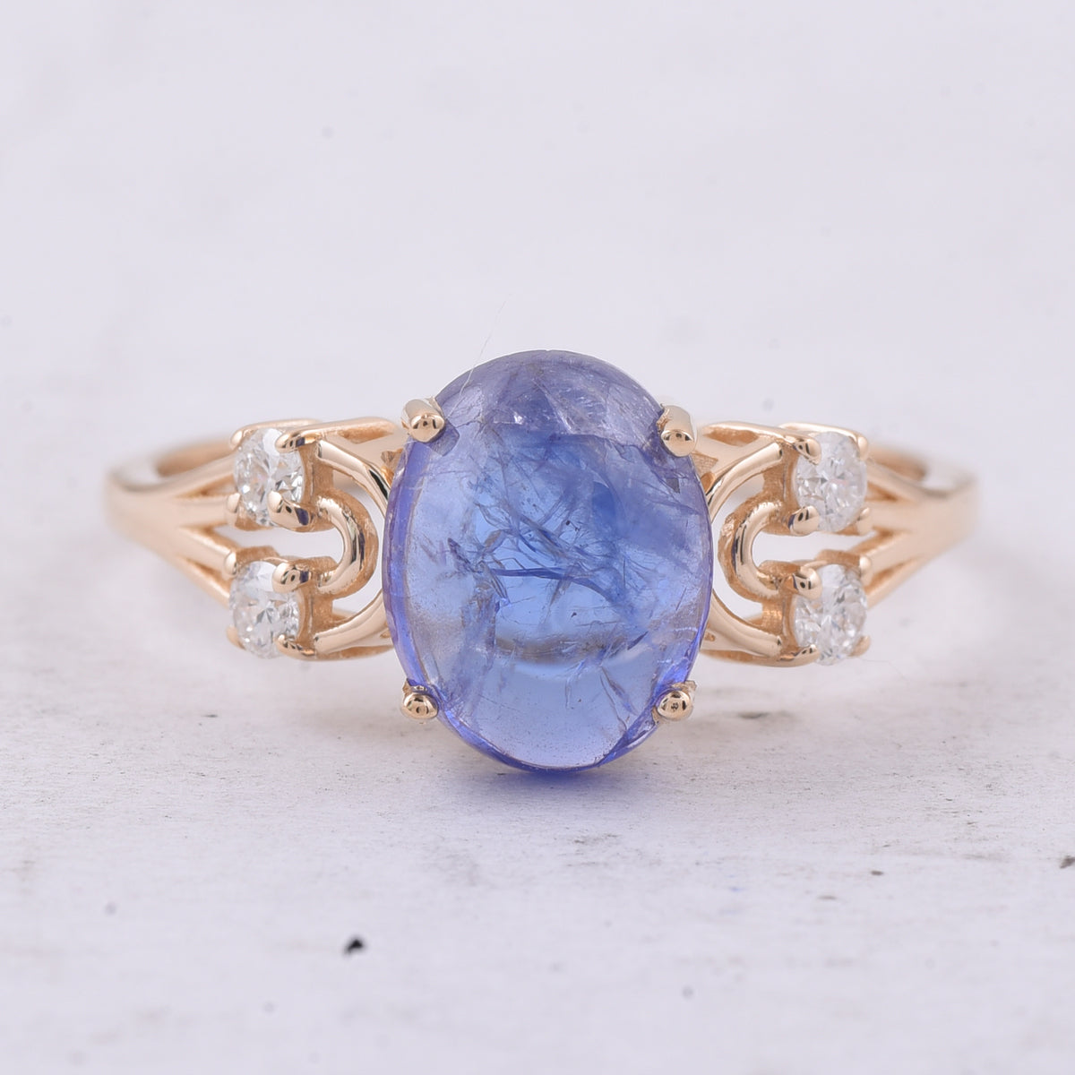 2.58 Ct Oval Cabochon Cut Natural Tanzanite 14K Gold Ring