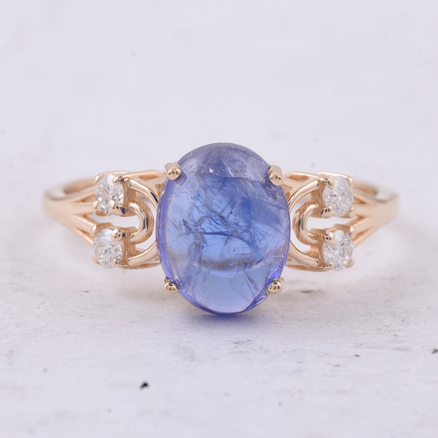 2.58 Ct Oval Cabochon Cut Natural Tanzanite 14K Gold Ring