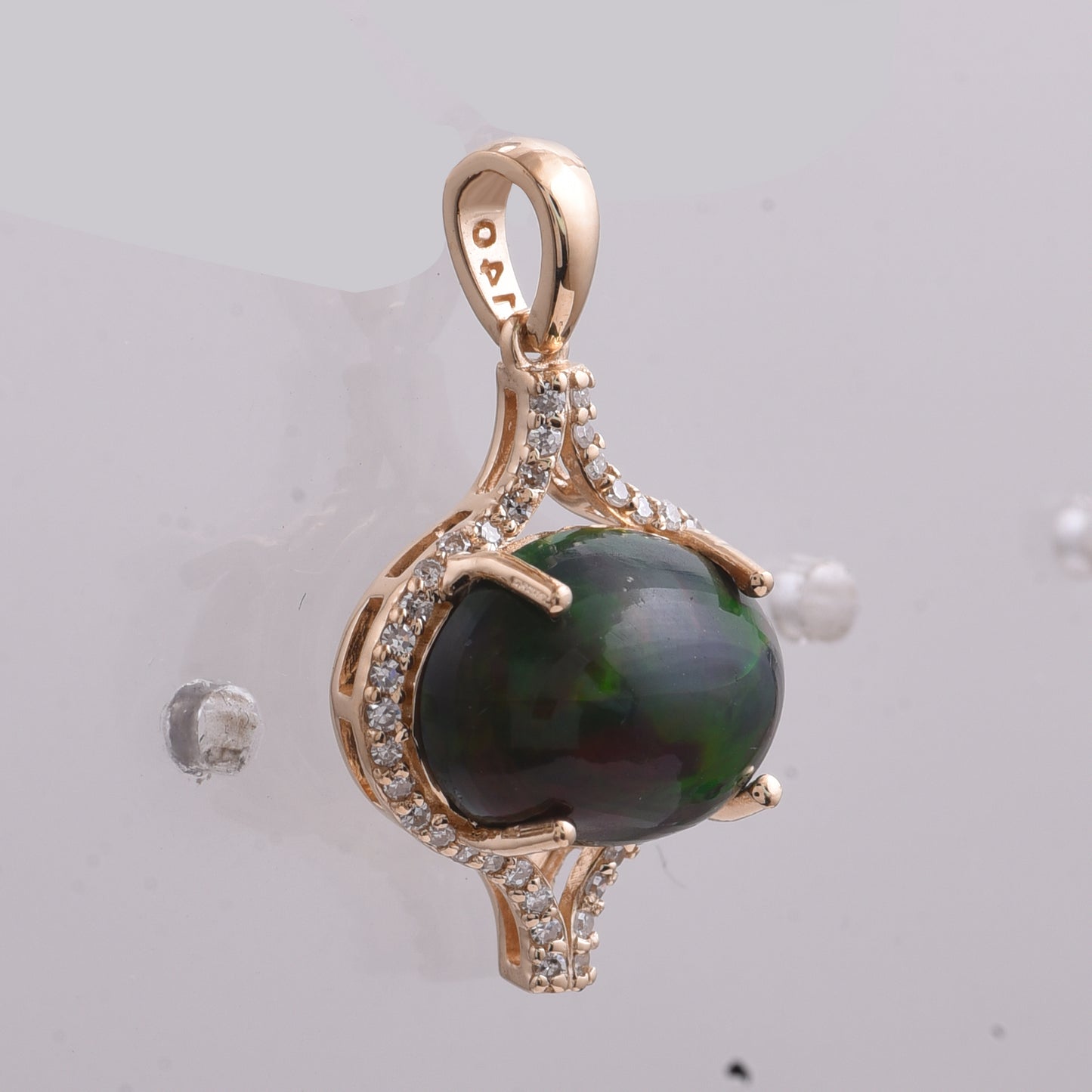 2.76 Ct Oval Cabochon Cut Natural Black Opal 14K Gold Pendant