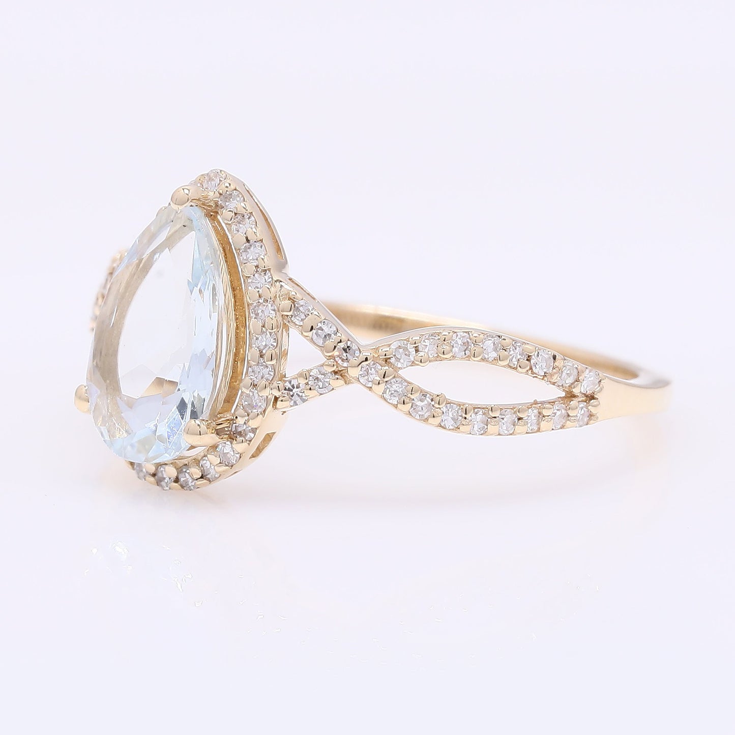 1.15 Ct Pear Mixed Cut Natural Aquamarine 14K Gold Ring