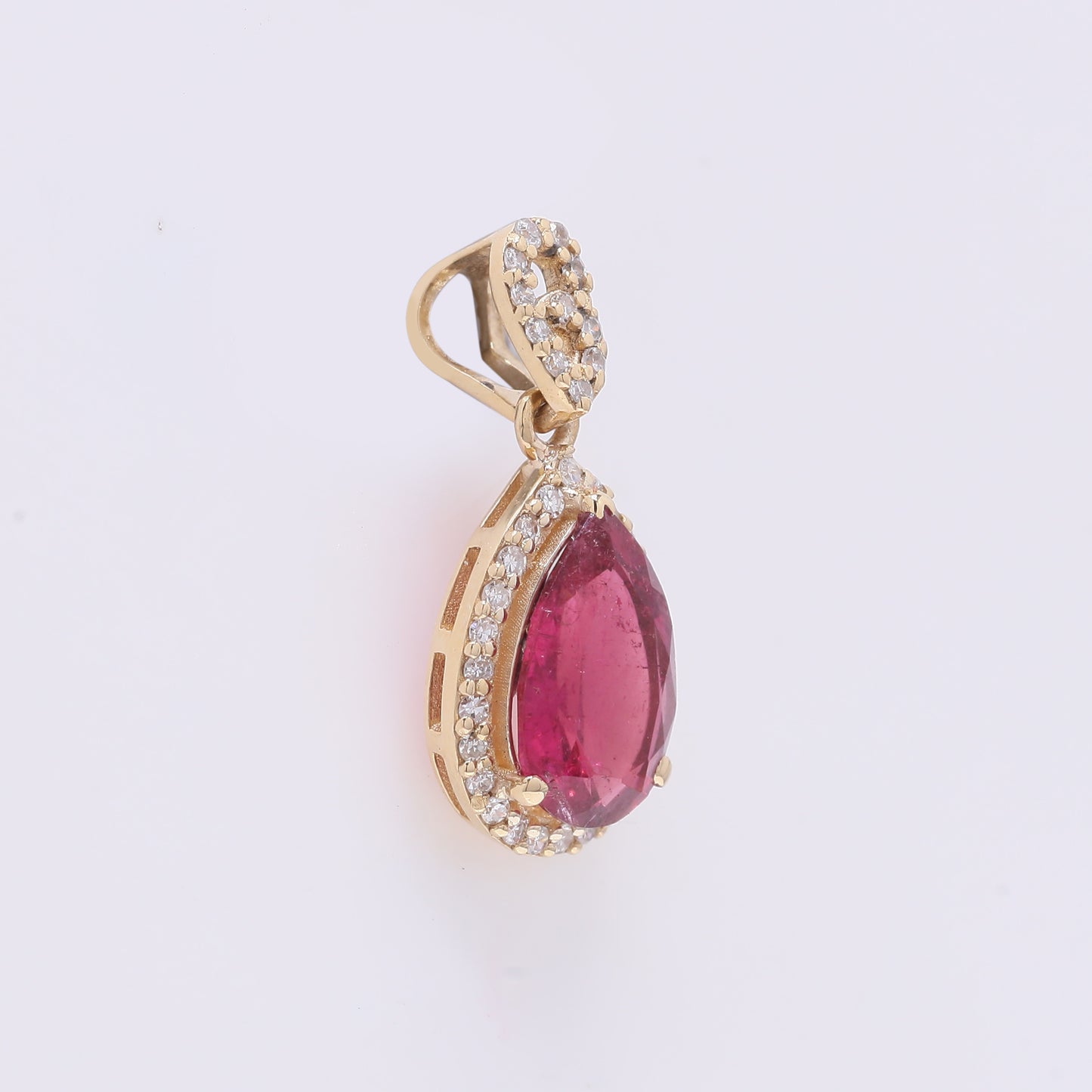 1.15 Ct Pear Mixed Cut Natural Rubellite 14K Gold Pendant