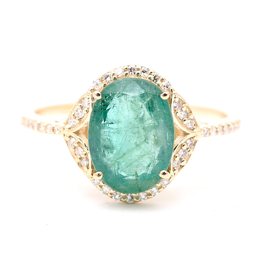 2.44 Ct Oval Natural Emerald 14K Gold Ring