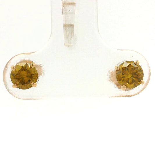 0.64 Ct Round Yellow Diamond 14K Gold Earrings