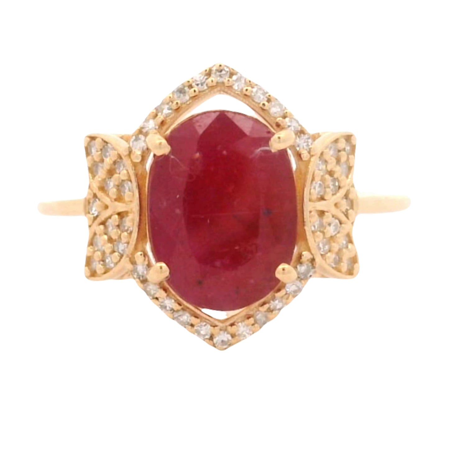 2.61 Ct Oval Mixed Cut Natural Corundum Ruby 14K Gold Ring