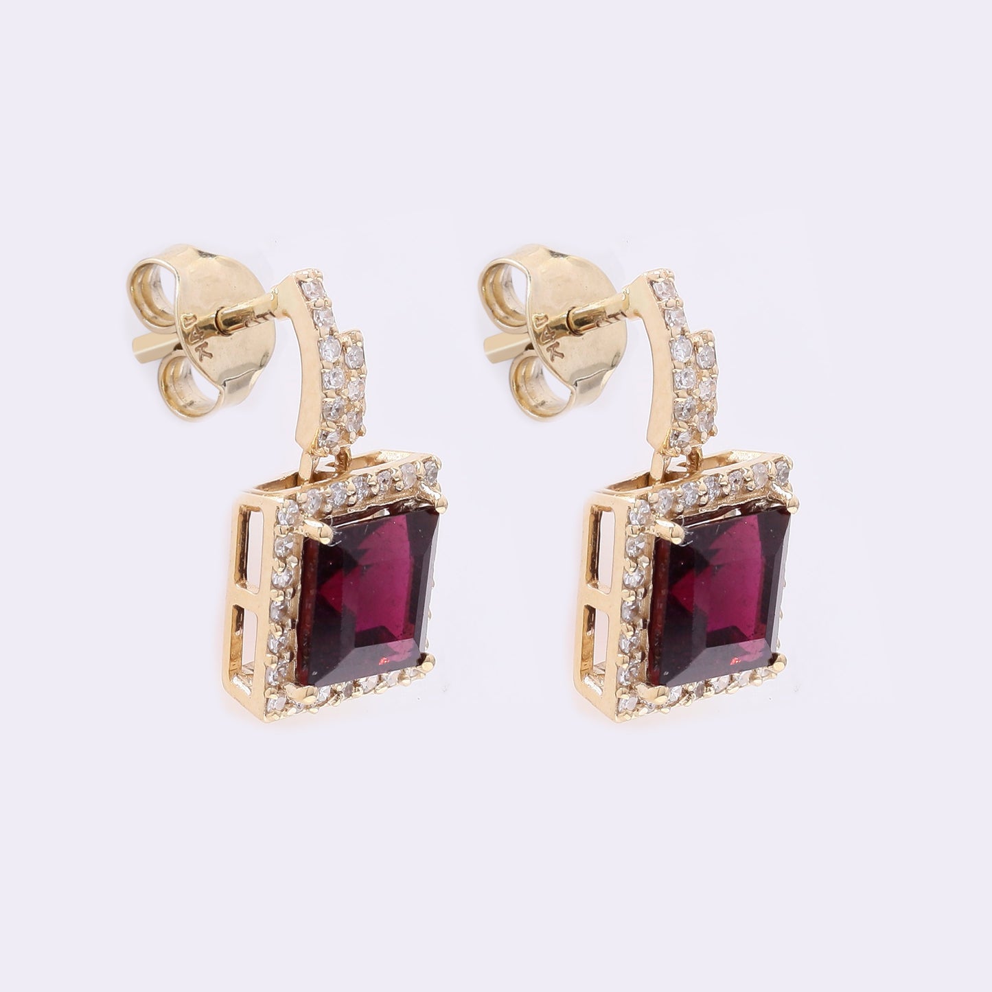 1.81 Ct Square Step Cut Natural Rubellite 14K Gold Earrings
