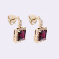 1.81 Ct Square Step Cut Natural Rubellite 14K Gold Earrings