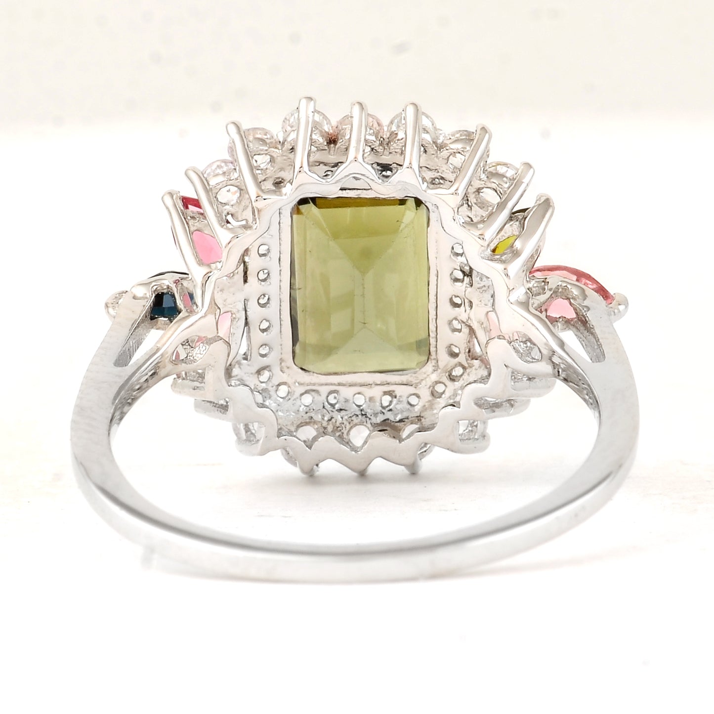 2.53 Ct Octagon Step Cut, Marquise Mixed Cut Natural Multi-Coloured Tourmaline 950 Platinum Ring