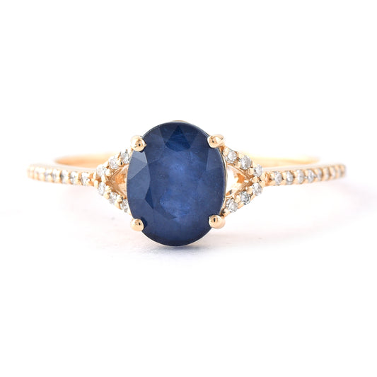 2.09 Ct Oval Mixed Cut Natural Sapphire 14K Gold Ring