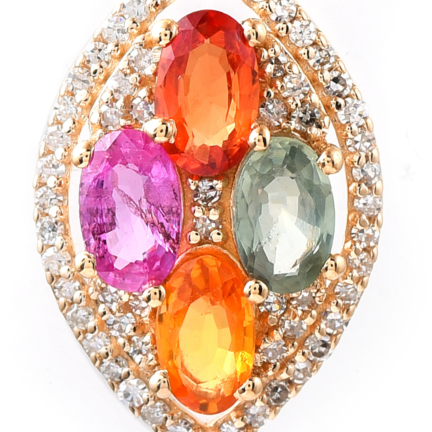 1.36 Ct Oval Mixed Cut Natural Multi-Coloured Sapphire 14K Gold Pendant