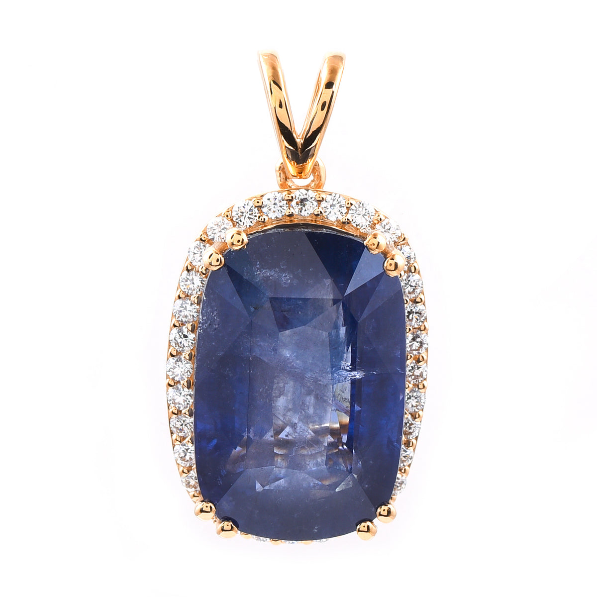14.17 Ct Cushion Blue Sapphire 18K Gold Pendant