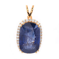 14.17 Ct Cushion Blue Sapphire 18K Gold Pendant