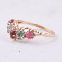 1.89 Ct Round Cabochon Cut Natural Multi Coloured Tourmaline 14K Gold Ring