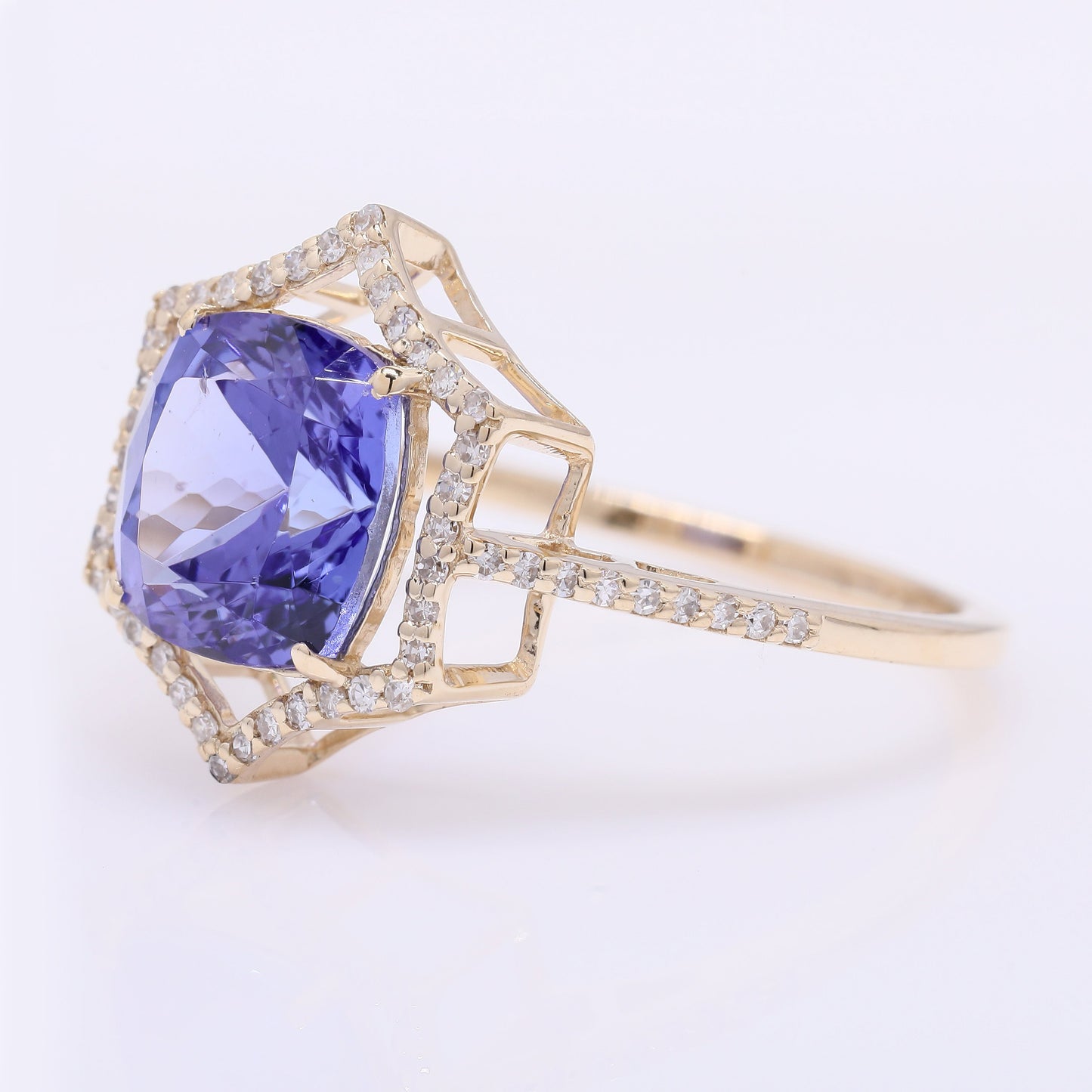 3.15 Ct Cushion Mixed Cut Natural Tanzanite 14K Gold Ring