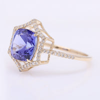 3.15 Ct Cushion Mixed Cut Natural Tanzanite 14K Gold Ring