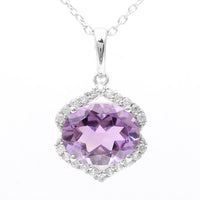 2.73 Ct Oval Amethyst, White Zircon 925 Sterling Silver Pendant