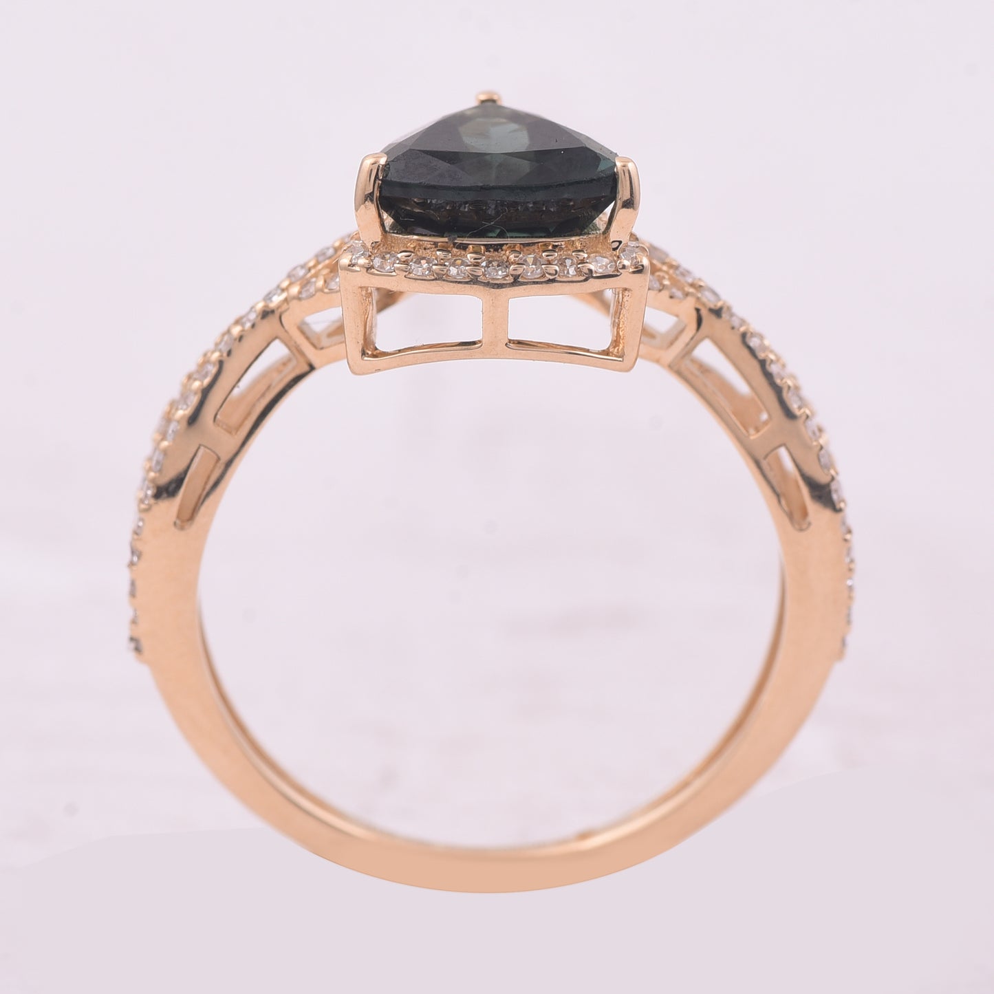 1.70 Ct Triangle Mixed Cut Natural Green Tourmaline 14K Gold Ring