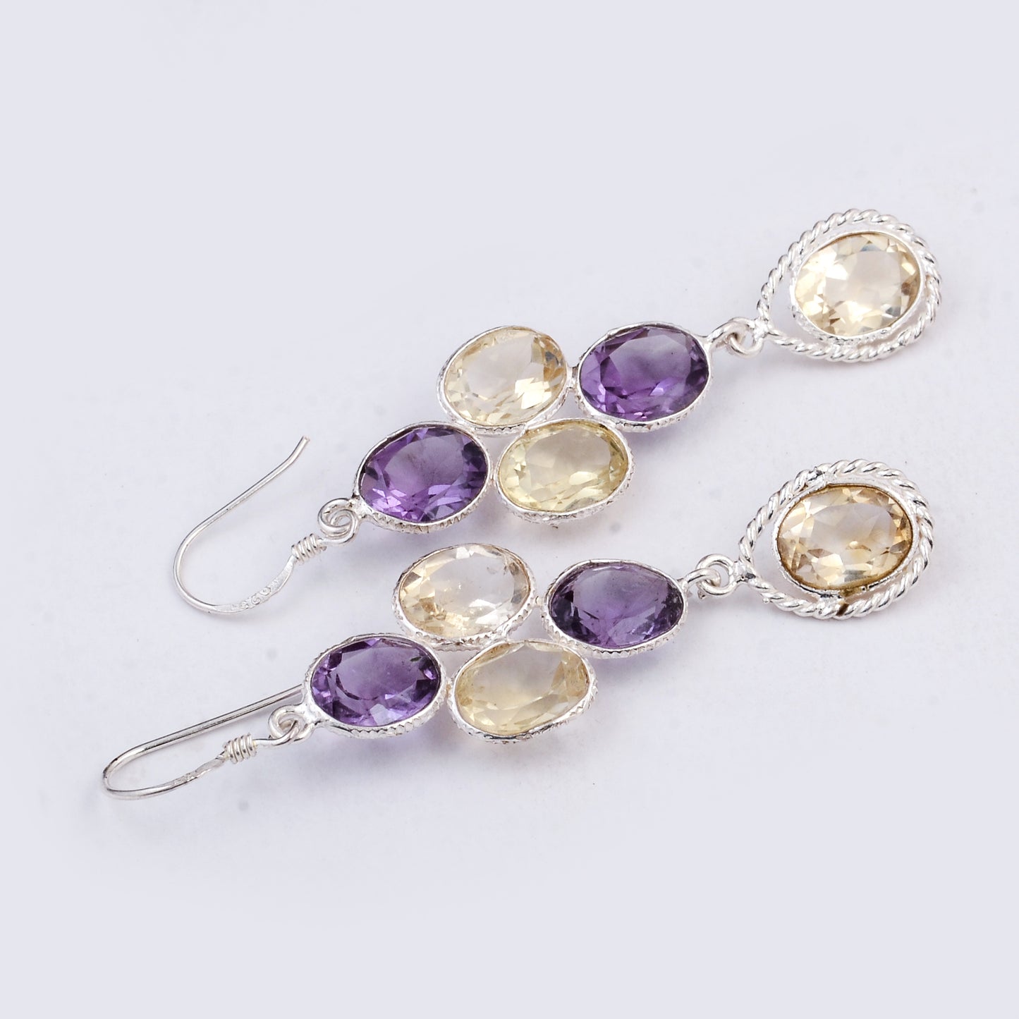 14.15 Ct Citrine, Amethyst 925 Sterling Silver Earrings