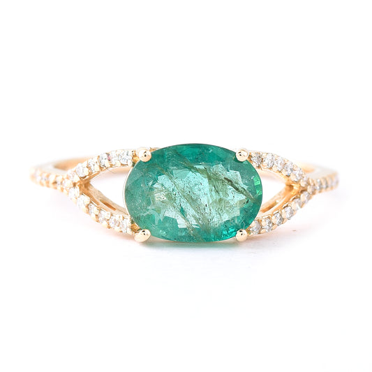 1.69 Ct Oval Mixed Cut Natural Emerald 14K Gold Ring
